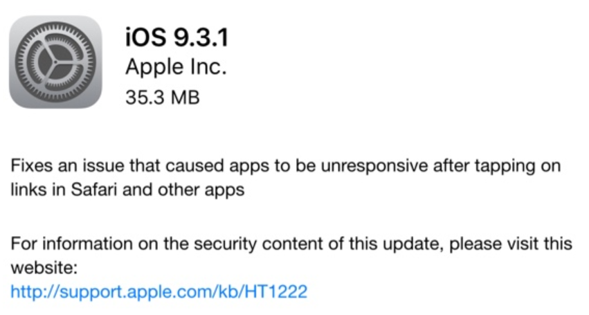 Apple sends out iOS 9.3.1 to fix issue with misbehaving app links - Apple pushing out iOS 9.3.1 today to eliminate issue that crashes, hangs and freezes apps