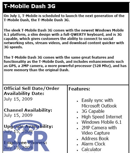 July 15th launch date for T-Mobile Dash 3G?