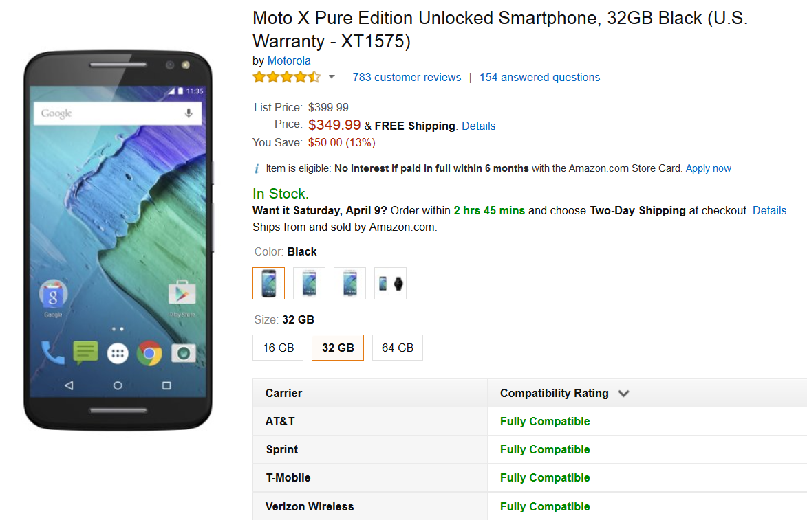 Amazon is offering the 32GB Motorola Moto X Pure Edition for the price of the 16GB model - Buy the 32GB Motorola Moto X Pure Edition from Amazon for the same price as the 16GB model