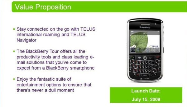 Telus to launch BlackBerry Tour on July 15th?