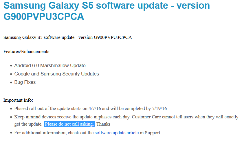 If your Sprint Samsung Galaxy S5 hasn&#039;t received Android 6.0 yet, do not call the carrier - Sprint&#039;s Samsung Galaxy S5 starts receiving update to Android 6.0