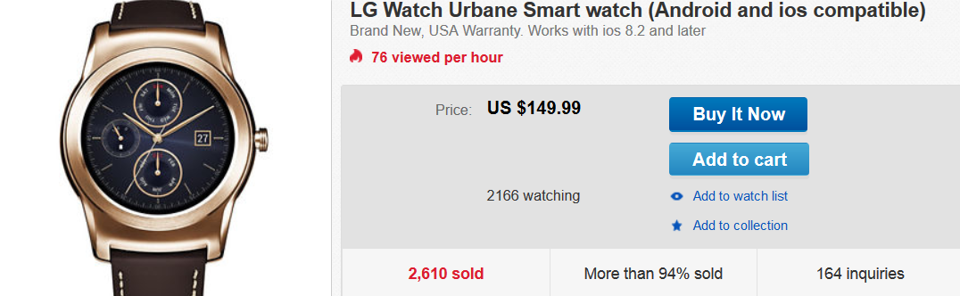 Buy the first-gen LG Watch Urbane for only $149.99 - First-generation LG Watch Urbane is only $149.99 on eBay