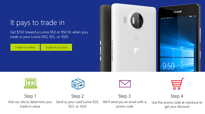 Microsoft will discount the Lumia 950 by $150 when you trade in a Lumia 920, 925, or 1020