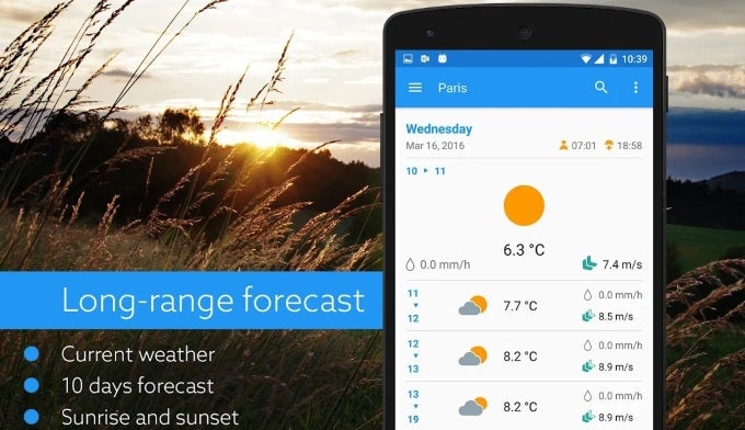 Klara for Android shows the weather forecast as simple and easy to read charts