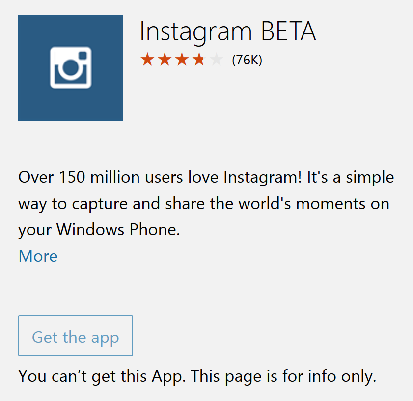 Instagram for Windows Phone has been pulled from the Windows Store - Instagram Beta for Windows Phone 8.x is gone