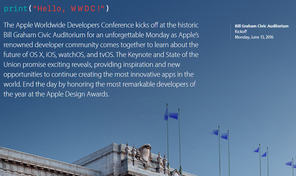 Apple announces WWDC 2016 for June 13-17 with colorful lines of cryptic code