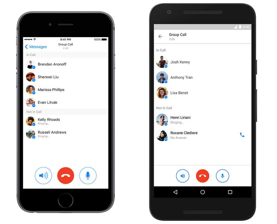 Facebook Messenger group calls on iOS (L) and Android (R) - Facebook Messenger update adds support for group calls with up to 50 recipients