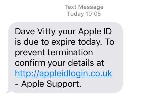 Screenshot by Dave Vitty. - Phishing scam does the rounds on UK iPhones, watch out for illicit messages