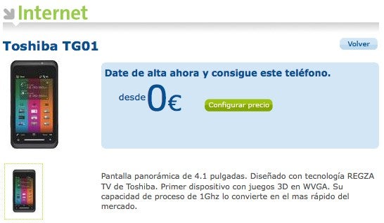 Toshiba TG01 now available in Spain through Movistar