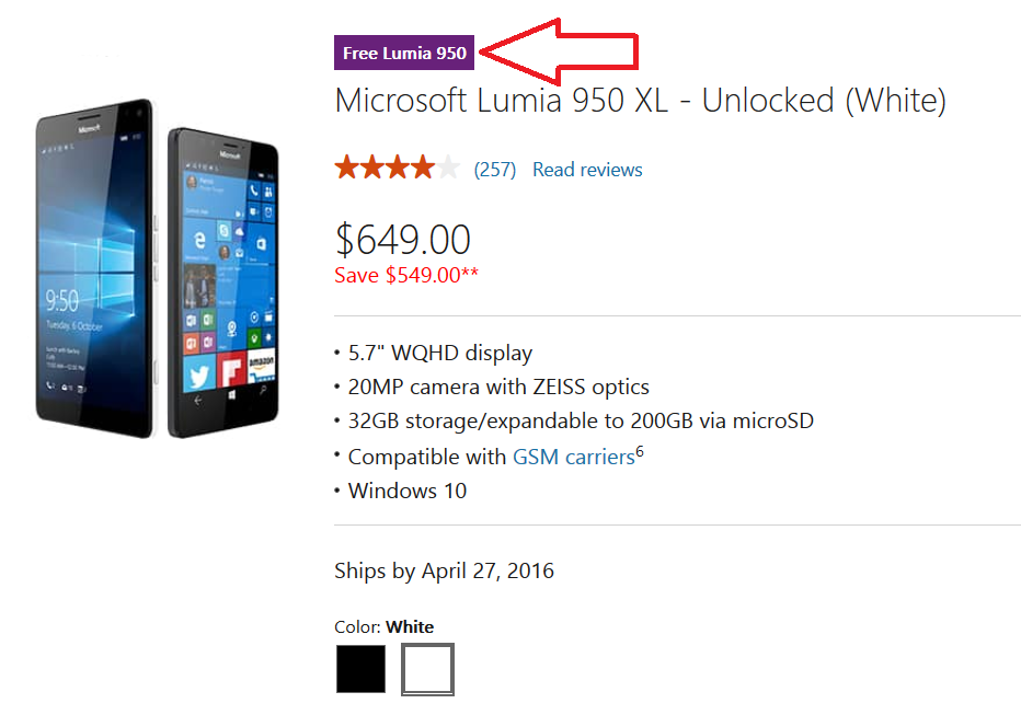 Buy the unlocked Microsoft Lumia 950 XL for $649 and get a free unlocked Microsoft Lumia 950 - Yesterday&#039;s rumored BOGO is a GoGo: Buy the Microsoft Lumia 950 XL, get the Microsoft Lumia 950 free