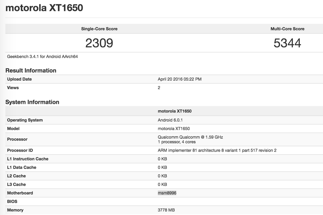 Is this the Motorola Moto X (2016) that was put through the GeekBench benchmark test? - Is this the Motorola Moto X (2016) on GeekBench with the SD-820 SoC and 4GB of RAM?