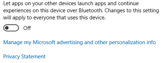 Setting on Windows 10 Redstone shows how tasks in progress can be handed off from a Windows 10 powered phone to a Bluetooth paired Windows 10 PC - Redstone update will allow Windows 10 users to send work in progress from mobile to desktop and vice versa?