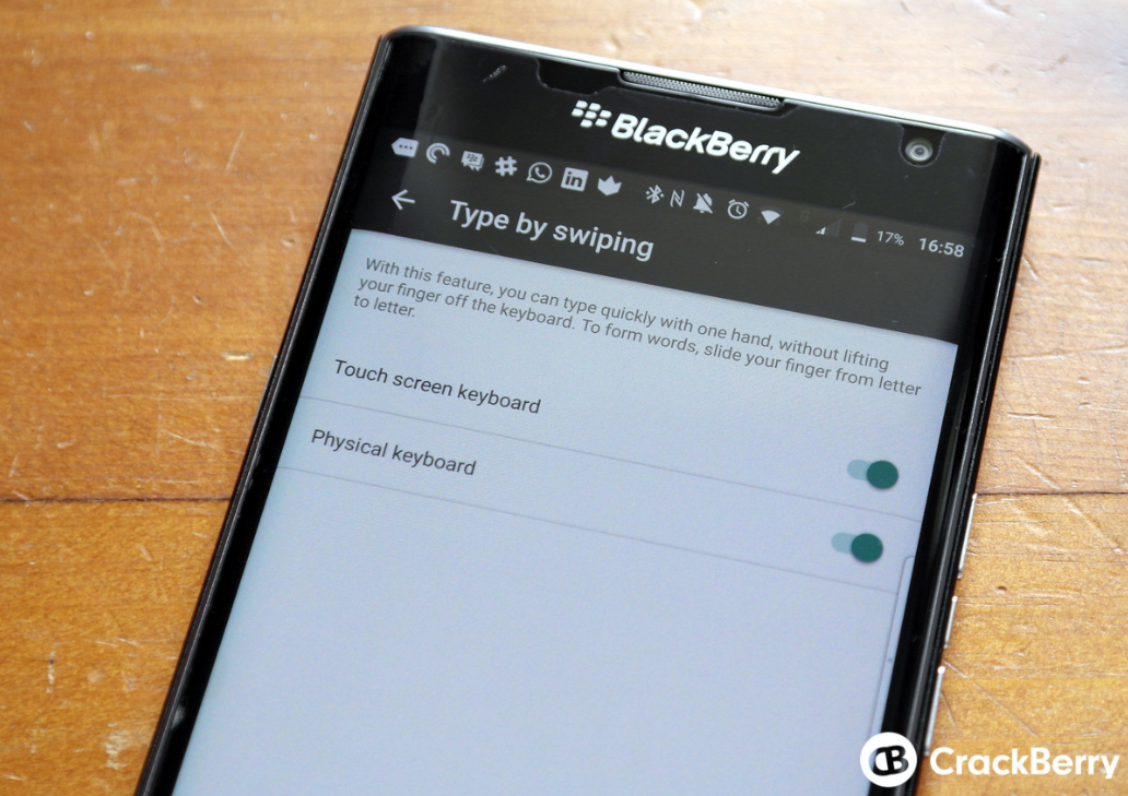 An update to the Priv&#039;s keyboard app now allows users to swipe to type on both the virtual and physical QWERTY - Update to BlackBerry Priv keyboard app brings swipe to type feature