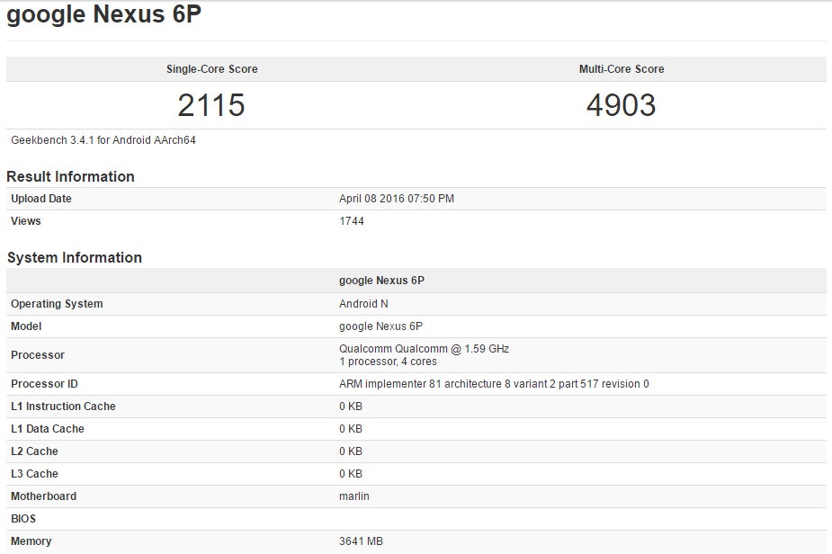 New version of the Nexus 6P hits Geekbench with Snapdragon 820, 4GB RAM and Android N