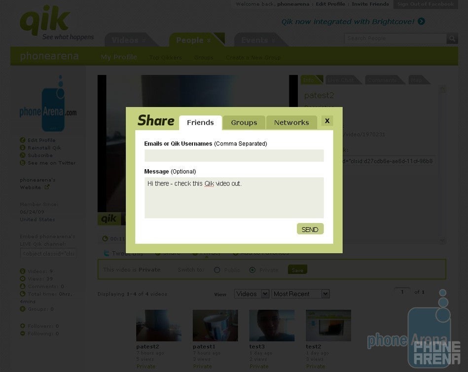 Sharing with users, groups and networks - Testing Qik for Android