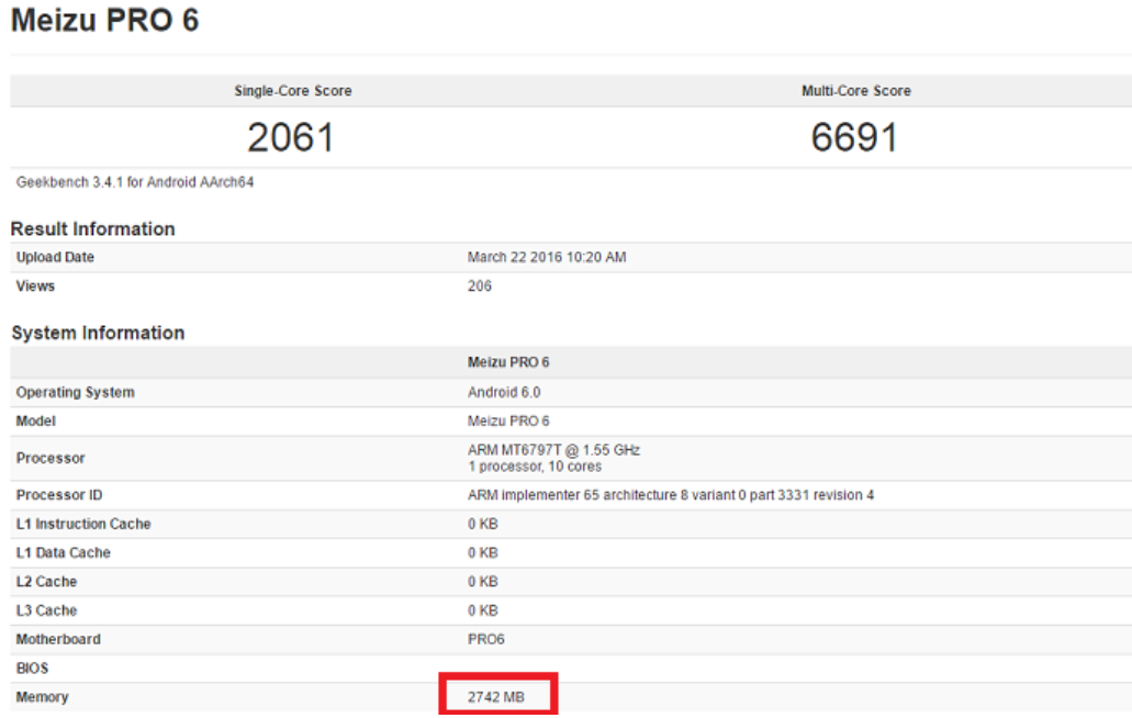 3GB version of the Meizu Pro 6 surfaces on GeekBench - Deca-core powered Meizu Pro 6 spotted on GeekBench with 3GB of RAM, crushes multi-core test