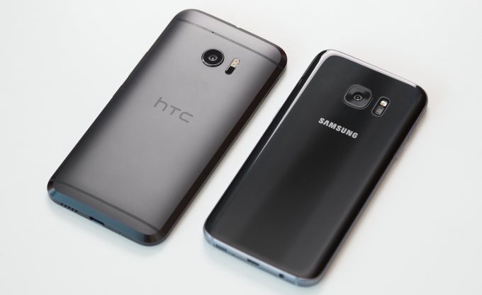 The HTC 10 (left) and Samsung Galaxy S7 (right) sitting alongside, clean and ready for beauty shots - 5 reasons why you should get the HTC 10 over the Samsung Galaxy S7