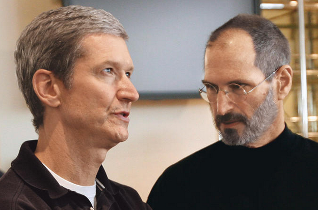 Some Hedge Fund traders say Apple needs to replace current CEO Tim Cook (L) with someone more like the late Steve Jobs - Hedge Fund boss Doug Kass and others call for Tim Cook's ouster