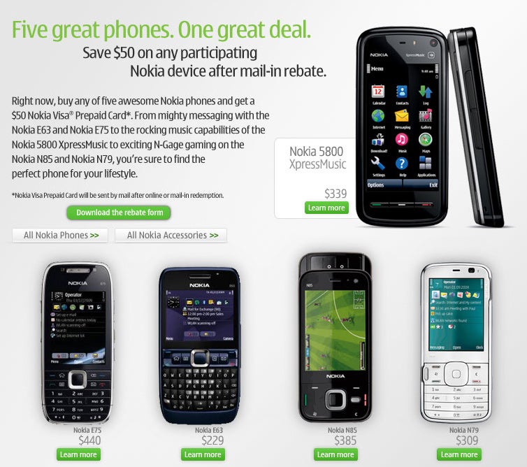 Nokia USA's new deal - Nokia offers five smartphones with $50 mail-in rebate