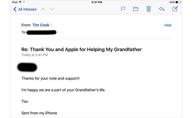 Heartwarming: Tim Cook replies to a guy with a cancer-stricken relative who turned Apple fan