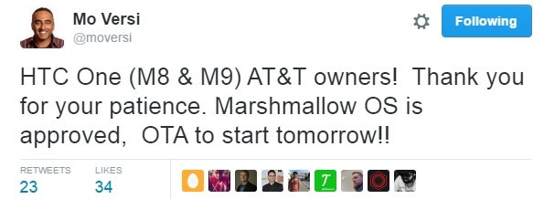 AT&T HTC One M9 and M8 are finally being updated to Android Marshmallow (starting tomorrow)