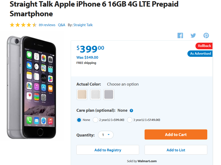 how much is a iphone 6 plus at walmart.