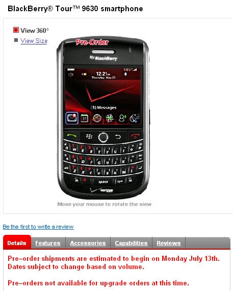 Verizon blocks Tour pre-orders for those upgrading their handset