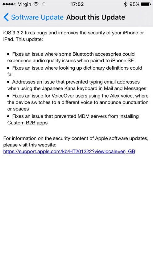 Apple iOS 9.3.2 changelog - Apple iOS 9.3.2 update lands with a sprinkling of bugfixes