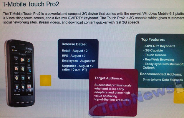 T-Mobile Twitter says Touch Pro2 availble this summer - evidence hints to Aug. 12?