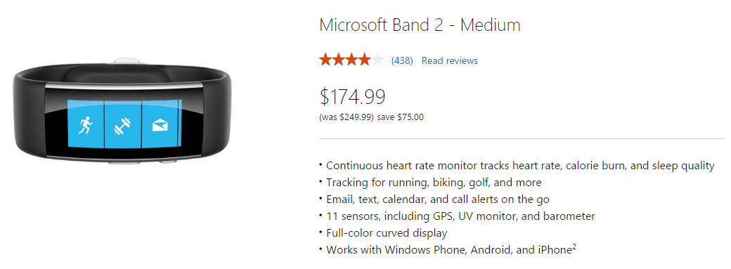 The Microsoft Band 2 is available on sale for $174.99 at the Microsoft Store up to July 9th - Microsoft Band 2 to remain on sale for $174.99 until July 9th