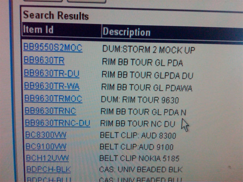 Verizon&#039;s inventory system shows the BlackBerry Storm 2 - BlackBerry Storm 2 dummy phone in Verizon&#039;s system