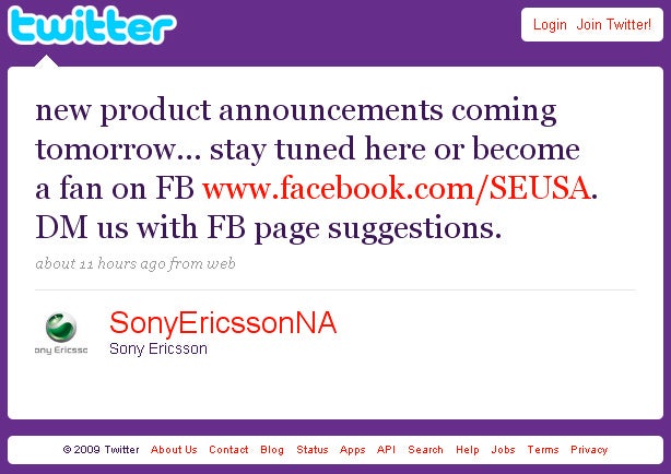 Sony Ericsson USA to announce new products tomorrow
