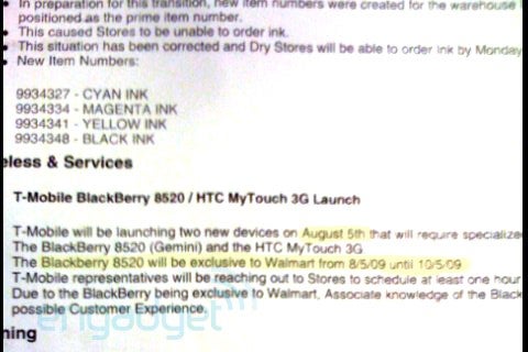 Walmart exclusively selling T-Mobile BlackBerry Curve 8520 on August 5?