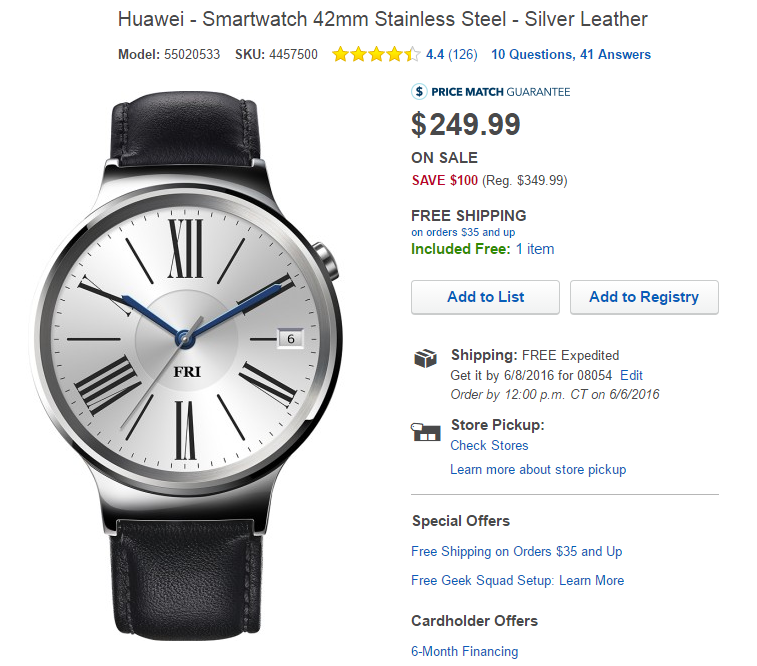 The Huawei Watch is on sale at Best Buy - Best Buy will sell you the Huawei Watch for $249.99, a $100 savings