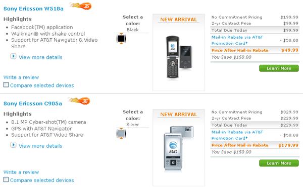 AT&amp;T launches Sony Ericsson&#039;s C905a and W518a