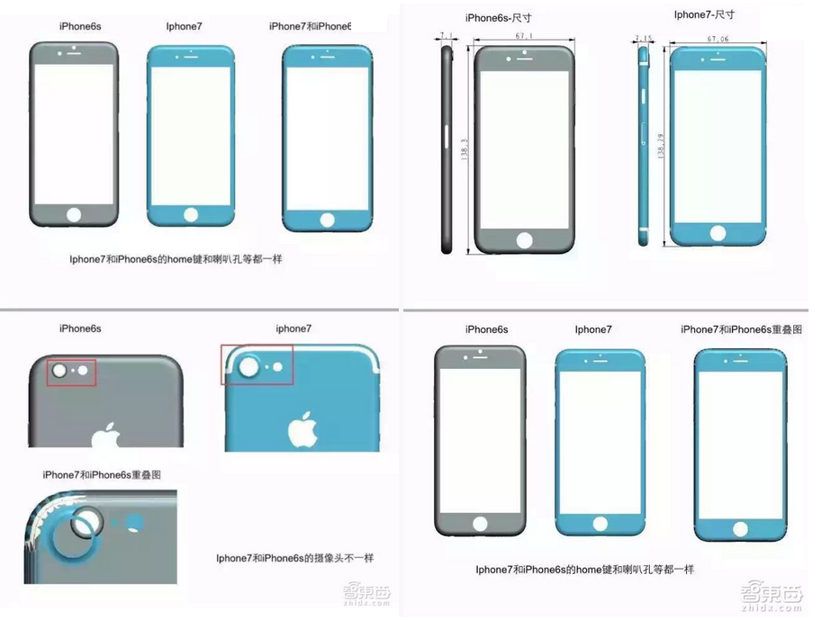 Schematics comparison between the Apple iPhone 7 and Apple iPhone 6s - Schematics for Apple iPhone 7 reveal it to be slightly smaller and thicker than the Apple iPhone 6s