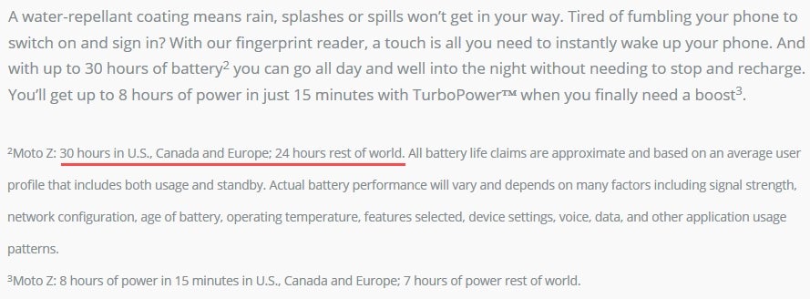 Moto Z battery life time will be market dependant