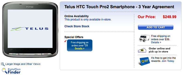 Best Buy now offering Telus &#039; HTC Touch Pro2