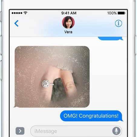 A picture message being revealed with a swipe - iOS 10's Messages app will be a huge update, gets its own app store