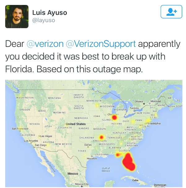 Verizon service went down in Florida this afternoon - Verizon's Florida based subscribers suffer through two and a half hours without service