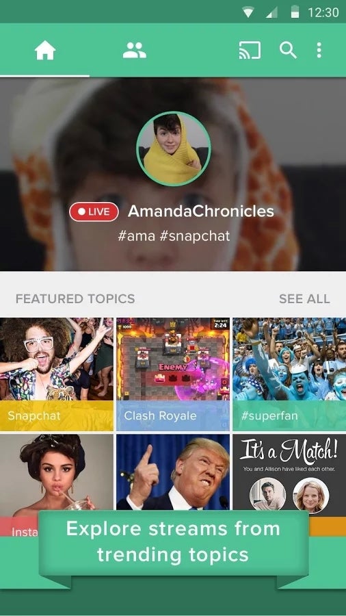 Kamcord&#039;s home screen is ripe with streaming content. - Kamcord for Android makes it easy to live-stream mobile games to a huge community