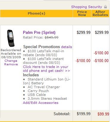 $99 Palm Pre price for real this time