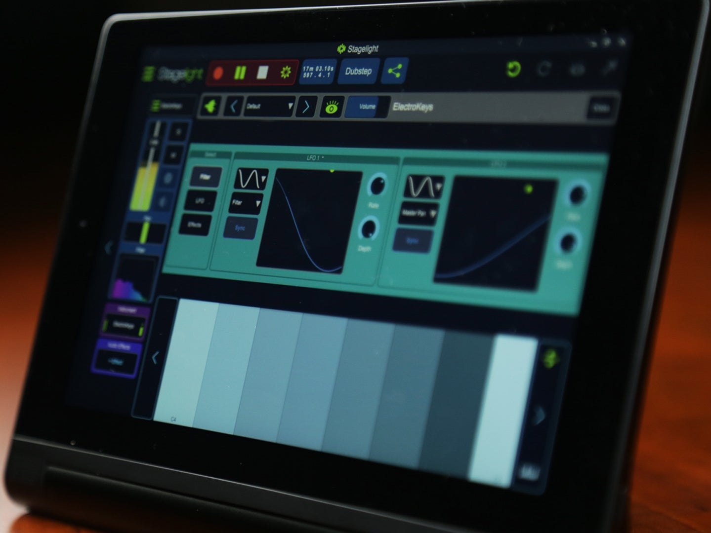 Lining up some beats on Stagelight for tablets. - Stagelight is a premier Android music app that has everything you need to start making beats