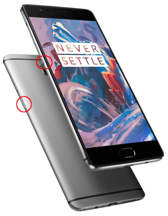 Press the lock key (on the right) and the volume down key (on the left) simultaneously to take a screenshot on the OnePlus 3 - How to take a screenshot on the OnePlus 3
