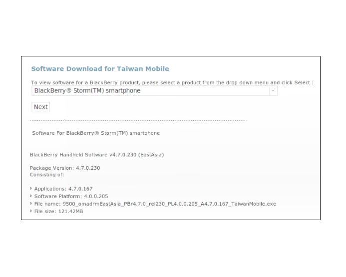 Official OS upgrade for the BlackBerry Storm 9500