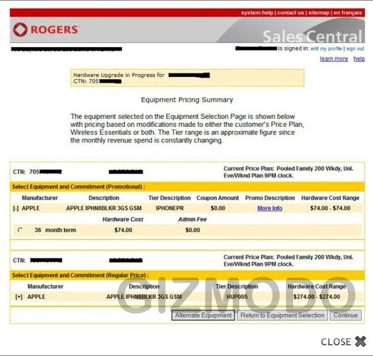 A screenshot that shows the 8GB iPhone 3GS is coming to Rogers - 8GB iPhone 3GS rumor comes back from the dead