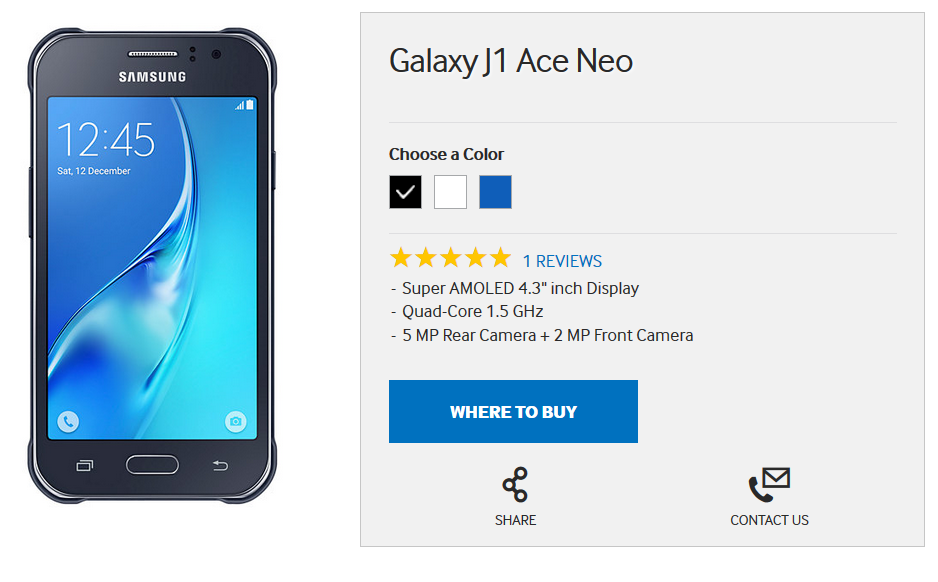 The entry-level Samsung Galaxy J1 Ace Neo appears on Samsung South Africa&#039;s website - Samsung Galaxy J1 Ace Neo is official: 4.3-inch screen, 1GB of RAM and quad-core CPU