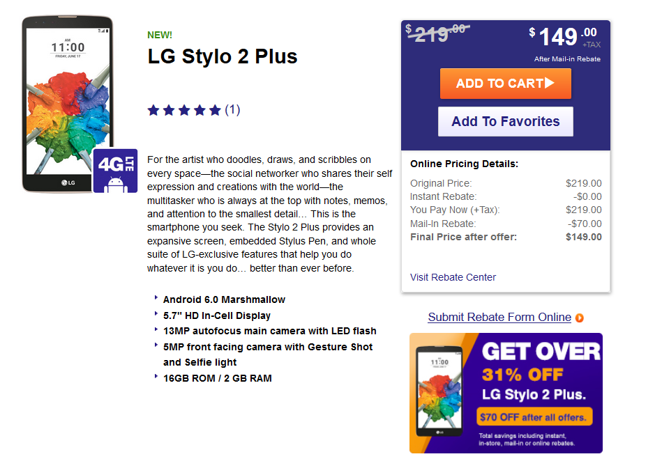 LG Stylo 2 Plus is available online from MetroPCS for $149 after a $70 mail-in rebate - LG Stylo 2 Plus arrives at the MetroPCS website priced at just $149 after rebate