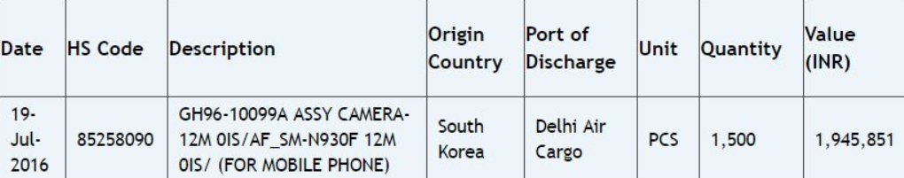 Zauba listing confirms that the Samsung Galaxy Note 7 will have a 12MP camera on back - Zauba &#039;confirms&#039; that a 12MP rear-facing camera will be found on the Samsung Galaxy Note 7