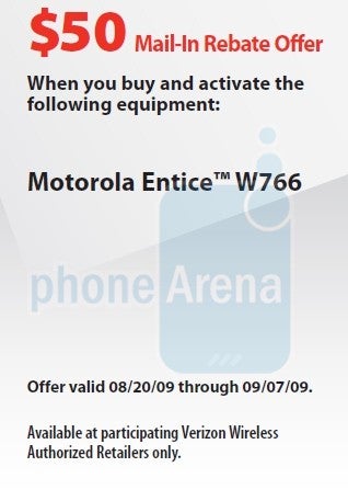 Motorola Entice W766 rebate form spotted for Verizon
